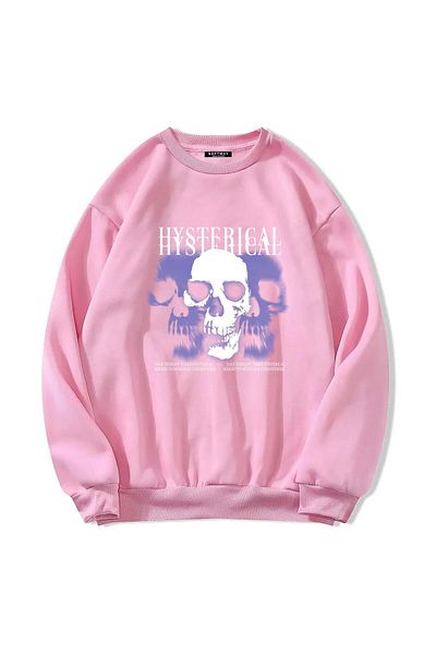 SOFTWAY ΡΟΖ Unisex Oversize Crew Neck Hystarigal εμπριμέ φούτερ