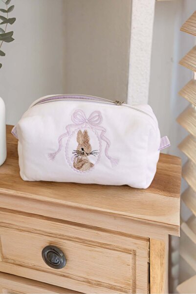 LYIA حقيبة مكياج مطرزة على شكل أرنب وفيونكة/حقيبة العناية بالطفل - قطعة واحدة متوسطة الحجم