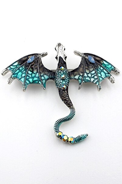 Solfera Mavi Ejderha Dragon Zirkon Taşlı Broş - Mitolojik Estetik RZ249
