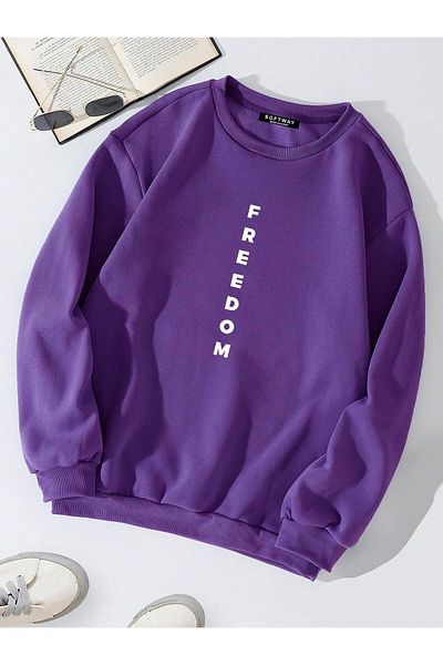 SOFTWAY Унисекс суитшърт с щампа Freedom Oversize Basic – Лилав
