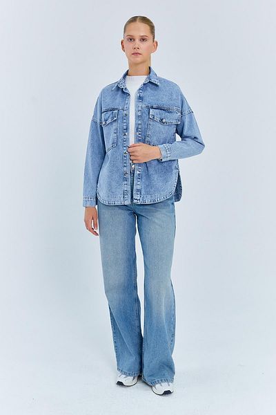 Mixray 4591 Cămașă de damă din denim spălat cu piatră albastră