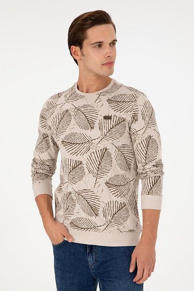 U.S. Polo Assn. Мъжки суичър с щампа на листа - кръгла яка, стандартна кройка Dmls G081Sz082.000. 1945630