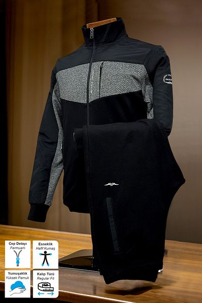 BESSA Ανδρικό σετ αθλητικής φόρμας Anthracite, βαμβακερό ύφασμα με 2 κλωστές, τσέπες με φερμουάρ, αθλητικό κοστούμι
