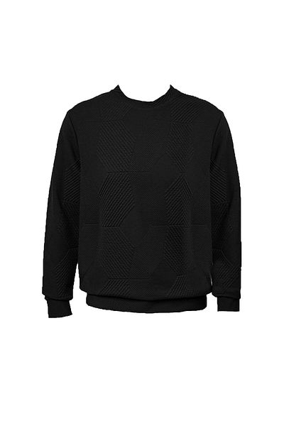 SÜVARİ Μαύρο φούτερ Süvari Loose Cut O Neck με καπιτονέ έθνικ σχέδιο