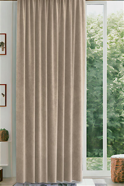 Soyoe Bej Fon Perde Kadifemsi Doku Tek Kanat Perde