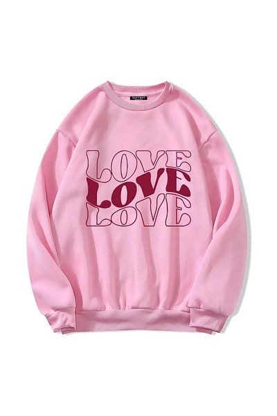 SOFTWAY ΡΟΖ Unisex Oversize Crew Neck "Three Love" εμπριμέ φούτερ