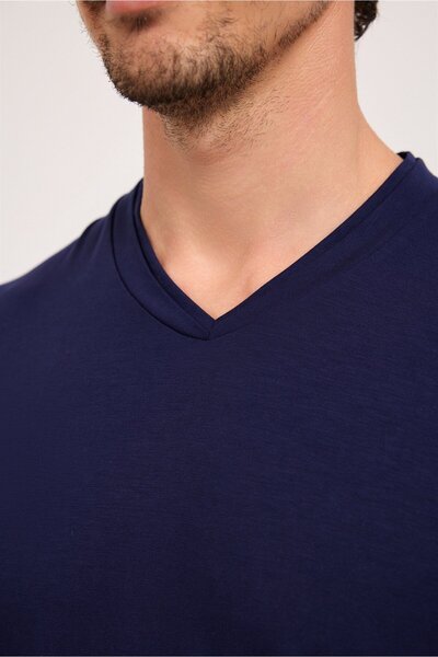 Katia&Bony Ανδρική Πιτζάμα με ασημί V λαιμόκοψη Μπλε Navy Blue