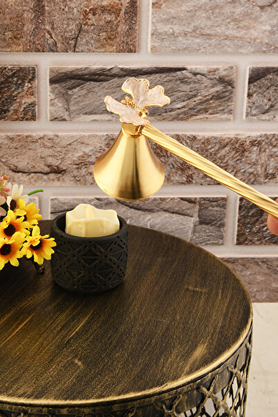 TR Turan Collection KELEBEK Figürlü Mum Söndürme Aleti Metal Mum Söndürücü Altın Renk - Bej Mine