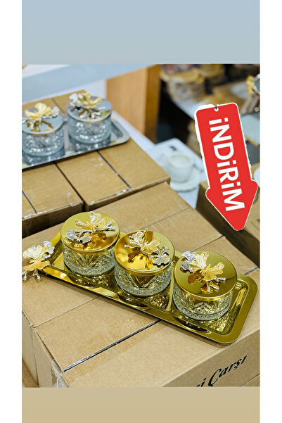 EVRA Tepsili Kapaklı Gold Renk Şekerlik Sunumluk