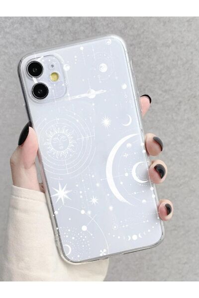 3GEN CASE İphone 11 Uyumlu Astroloji Beyaz Göksel Elementler Desenli Şeffaf S...