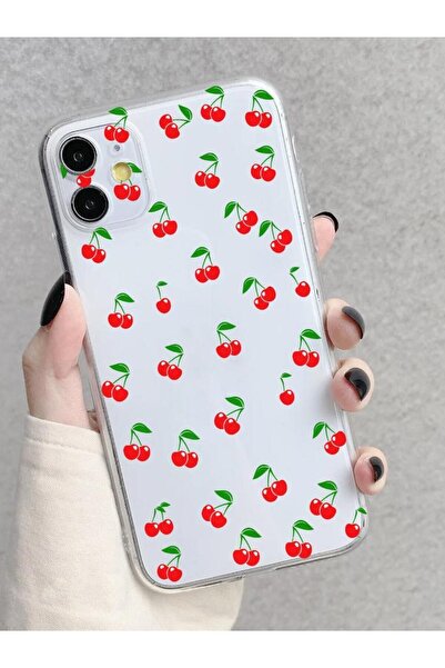 3GEN CASE İphone 11 Uyumlu Kiraz Desenli Şeffaf Silikon Kılıf
