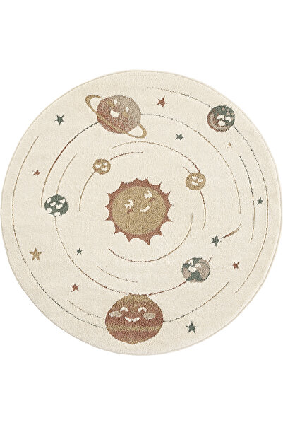 Cool Halı 02 Renkli Yuvarlak Çocuk Halısı Gezegen Figürlü Dokuma Bebek Halısı...
