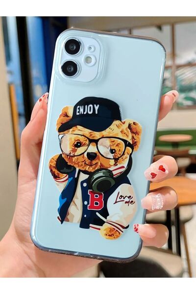 3GEN CASE İphone 11 Uyumlu Sevimli Ayı Teddy Enjoy Desenli Şeffaf Silikon Kılıf
