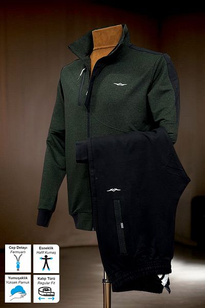 BESSA Ανδρικό σετ φόρμας Khaki Molino, βαμβακερό ύφασμα με 2 κλωστές, τσέπη με φερμουάρ