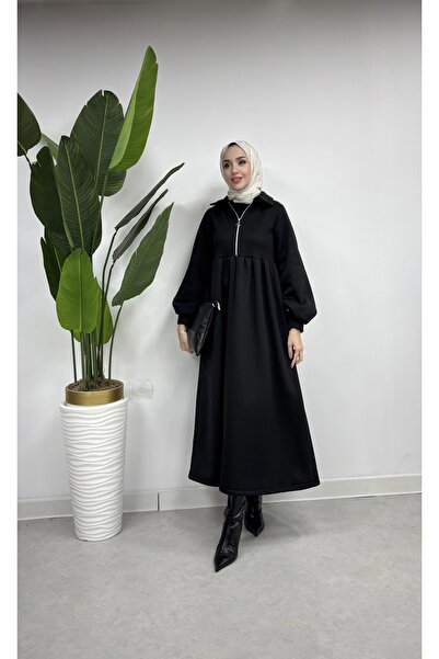 moda zeynaa Önü Fermuar Detaylı 3 İplik Elbise