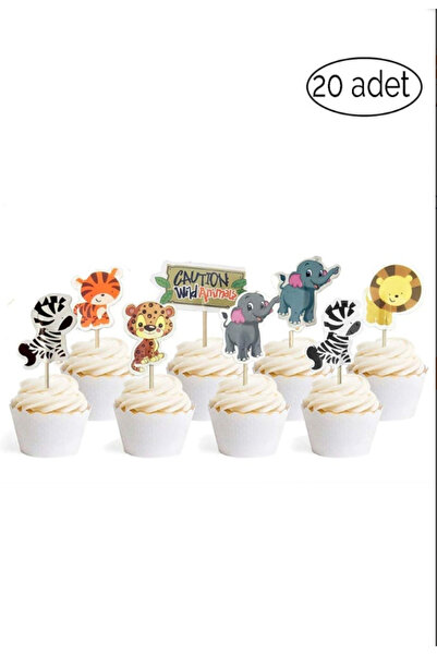 Partifabrik أعواد أسنان على شكل حيوانات لطيفة سفاري (20 قطعة) - إكسسوار للحفلات