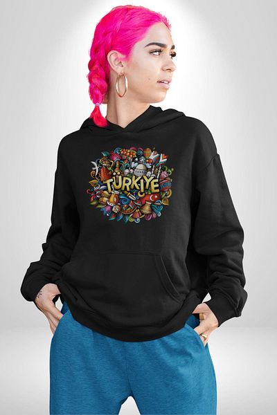 Angemiel Turkey Special Characters Women Men Black Hooded Sweatshirt Hoodie