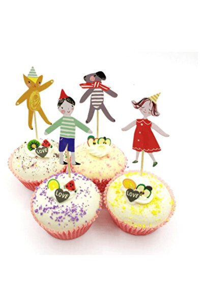 Partifabrik مجموعة تزيين الكيك للأطفال من تشيرفل (12 قطعة) - إكسسوار عيد الميلاد