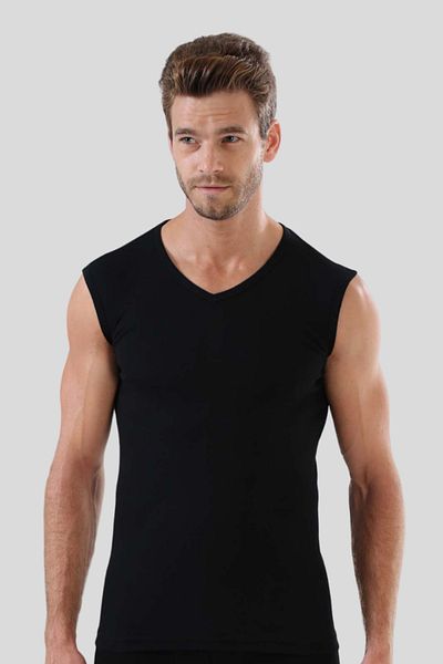 Arma Yıldız Men's Black T-Shirt V-Neck Zero Sleeve Sleeveless Athlete Body 100% Cotton
