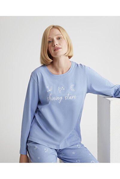 PİJAPİA Kadın Uzun Kol Pamuklu Bisiklet Yaka Pijama Takım