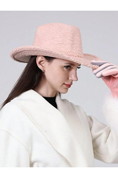 FELLMENS Tedy Kıvırcık Peluş Pembe Fötr Şapka