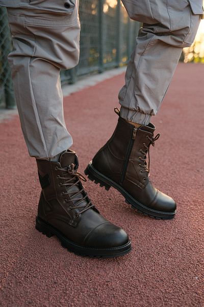 Riccon Brown Leather Men's Boots 0012347