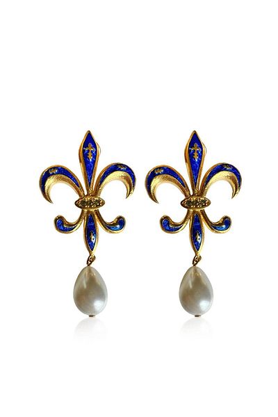 Ma Atölye Fictorian Mallorcan Dark Blue Earrings with Pearls