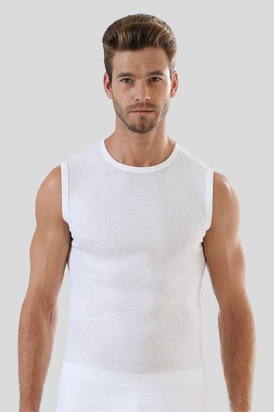 Arma Yıldız Men's White T-Shirt Zero Sleeve Crew Neck Sleeveless Undershirt 100% Cotton