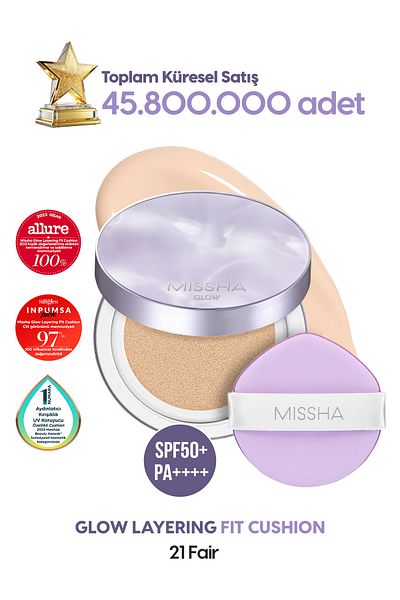 Missha Glow Layering Fit Cushion - Intense Closer with Damp and Bright Ends Spf50+/Pa++++ No.21 Fair