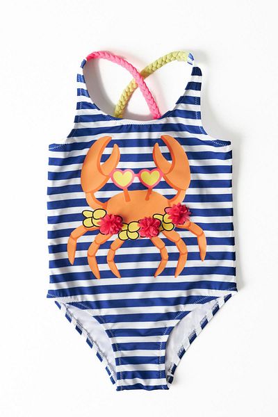 Katia&Bony Costum de baie pentru fetiță cu dungi cu imprimeu crab