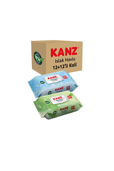 Kanz Islak Havlu Mavi 90'lı 12 adet / Yeşil Naturel Care 90'lı 12 adet
