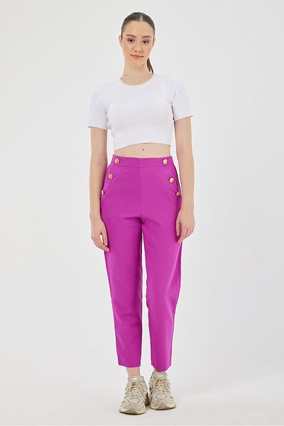 POODLE Pantaloni de damă din stofă cu nasturi