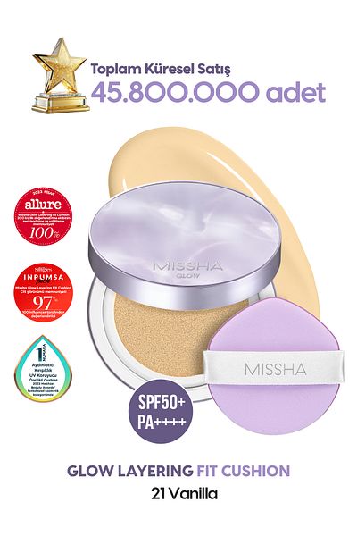 Missha Cushion Glow Layering Fit Cushion No21 Vanilla Spf50+/Pa++++ with Dense Sealer, Moist and Bright Finish