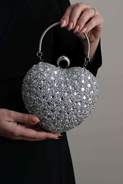 Molie Geantă de seară pentru femei Silver Stone Crystal Shiny Clutch - Geantă...