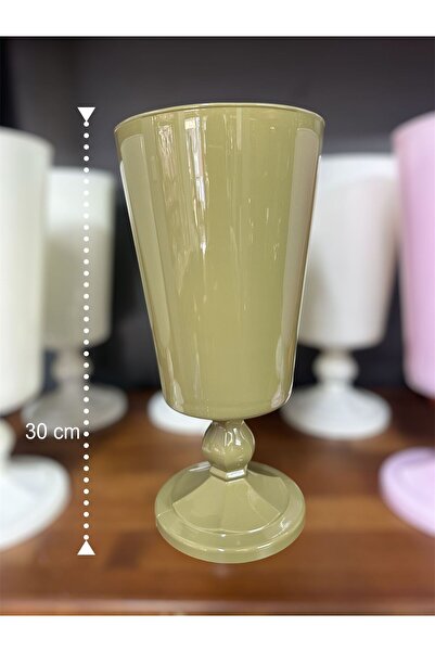 Home Paşabahçe Beyaz Yeşil Gri Dekoratif Büyük Boy Ayaklı Cam Vazo