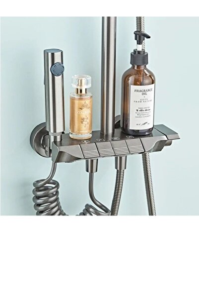 LARGE FASHION Piyano Gri Robot Tepe Duş Seti Yağmur Tepe Banyo 4 Tuşlu Batary...