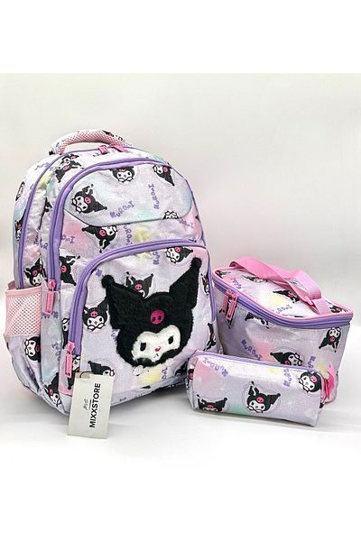 ms mixxstore Rucsac pentru școală primară pentru fete, cu model de caractere cu sclipici, pachet principal liliac, cu suport pentru creion