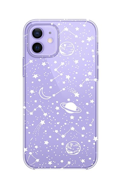3GEN CASE İphone 12 & Iphone 12 Pro Uyumlu Beyaz Gezegen Desenli Şeffaf Silik...