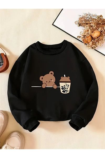 Pink Sky Printed Black Kids Sweatshirt