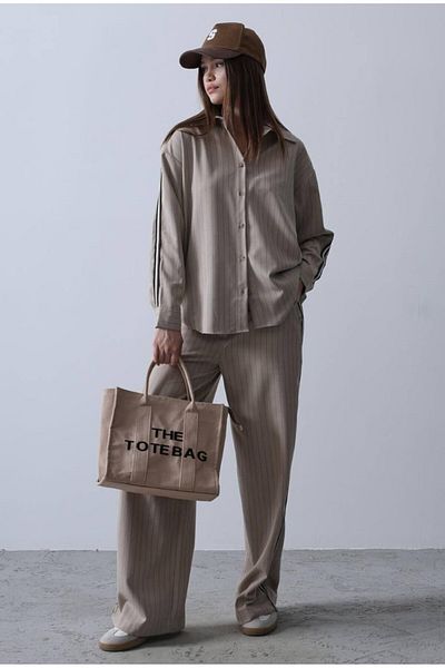 Butik Σετ παντελόνι Merrline Cream ριγέ μπουφάν