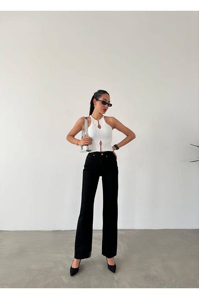 Kayaka triko Stretchy Knitwear Fabric Round Neck Sleeveless Crop Blouse with Accessory Detail