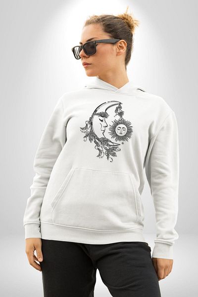 Angemiel Moon Sun Astrology Love Aesthetic Women Men White Hooded Sweatshirt Hoodie