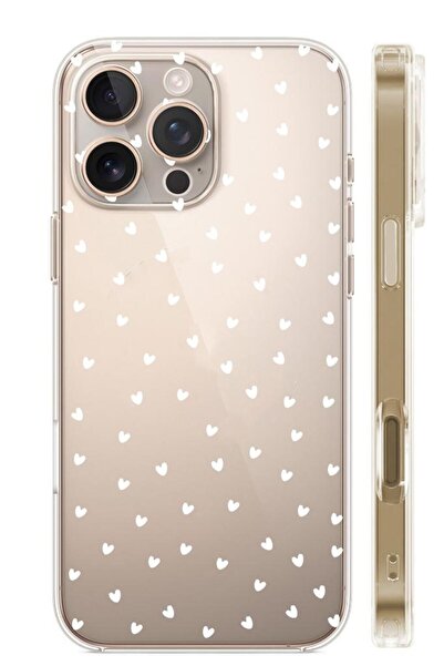 3GEN CASE حافظة آيفون 16 برو ماكس من السيليكون الشفاف بنمط قلوب صغيرة بيضاء