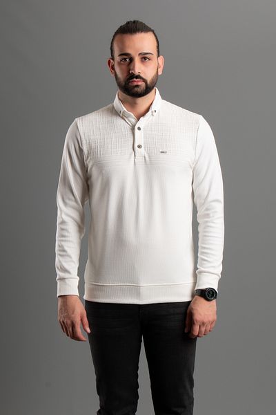 JR9 PULOVER BĂRBAȚI ALB CU GÂT POLO 2300