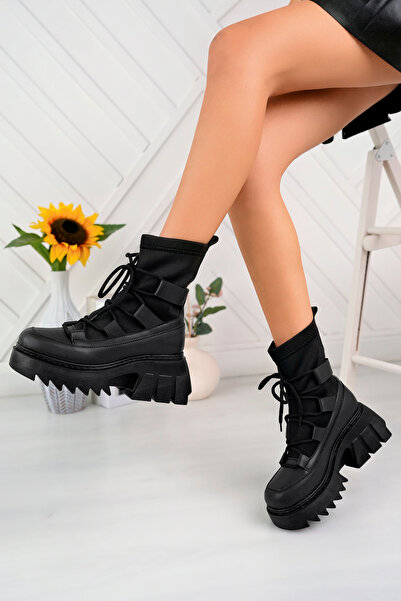 ALPODİ Kadın Strech Bağcıklı KAlın Tabanlı Moda Bot ALD1700-1700