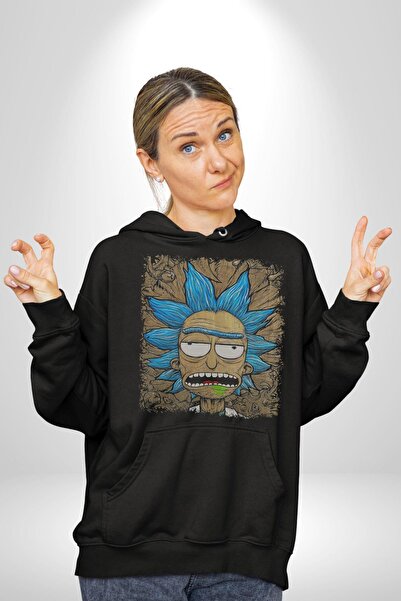 Angemiel Rick And Morty Grandpa Rick Μαύρη κουκούλα ανδρική και γυναικεία φούτερ με κουκούλα