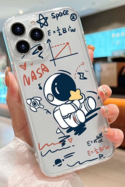 3GEN CASE İPHONE 12 PRO MAX UYUMLU SEVİMLİ ASTRONOT NASA DESENLİ ŞEFFAF SİLİK...