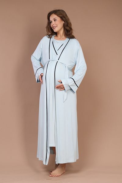 CT MODA Set de cămașă de noapte pentru maternitate, 100% bumbac, cu design albastru de iarnă pentru femei