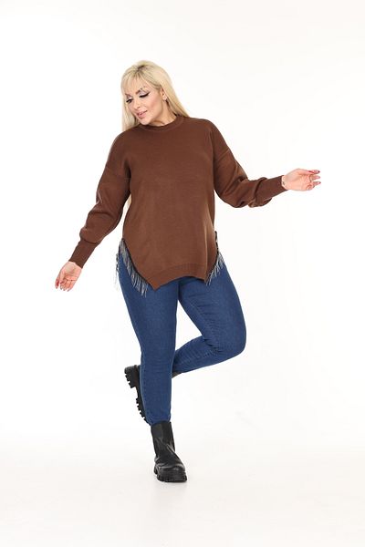 MJORA Crew Neck Comfortable Fit Chain Detailed Slit Knitwear Sweater
