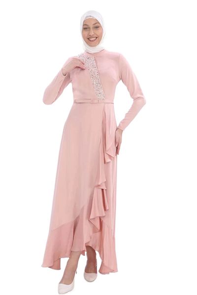 PHELDA 693-Powder Model Satin Dress - Hand Embroidered